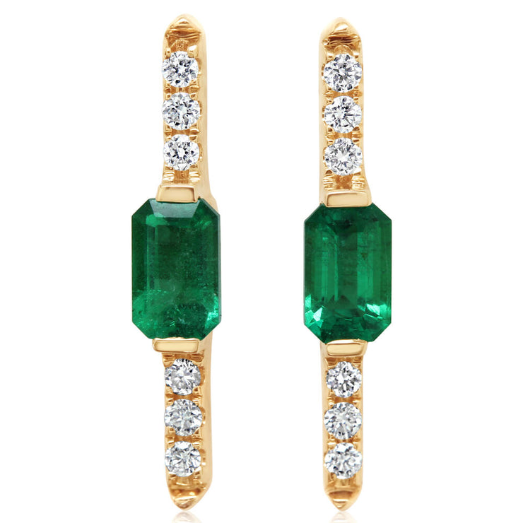 14K Yellow Gold Emerald/Diamond Earrings