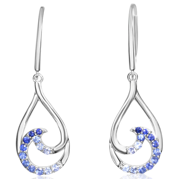 14K White Gold Graduated Blue Sapphire Earrings