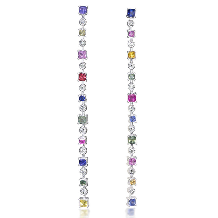 14K White Gold Rainbow Sapphire/Diamond Earrings