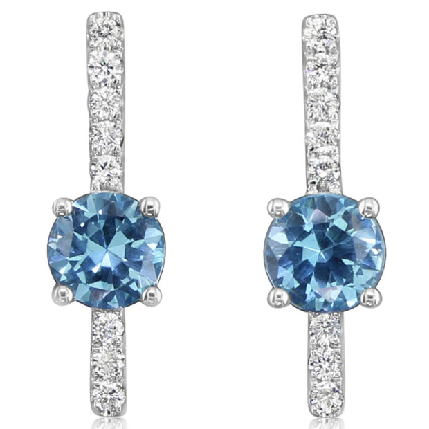14K White Gold Blue Topaz/Diamond Earrings