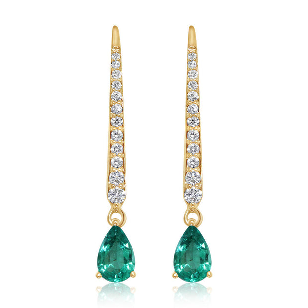 14K Yellow Gold Emerald/Diamond Earrings