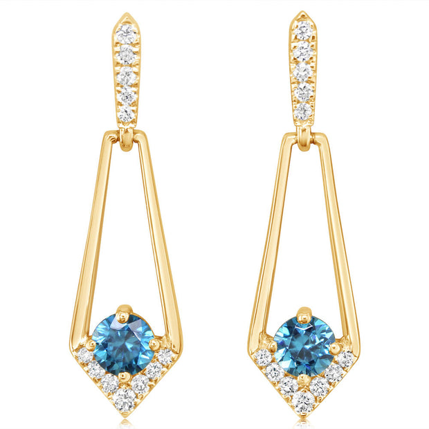 14K Yellow Gold Blue Zircon/Diamond Earrings