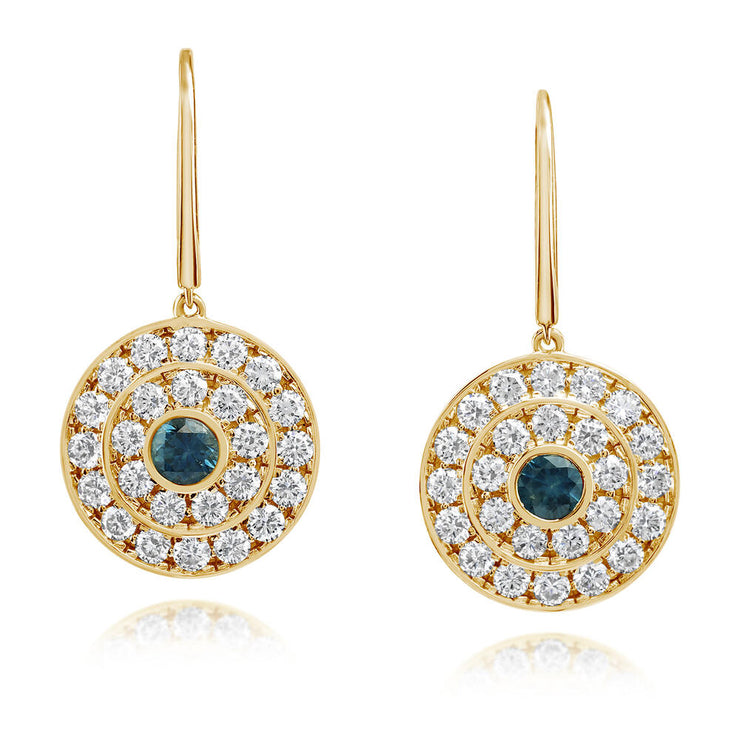 14K Yellow Gold Montana Sapphire/Diamond Earrings