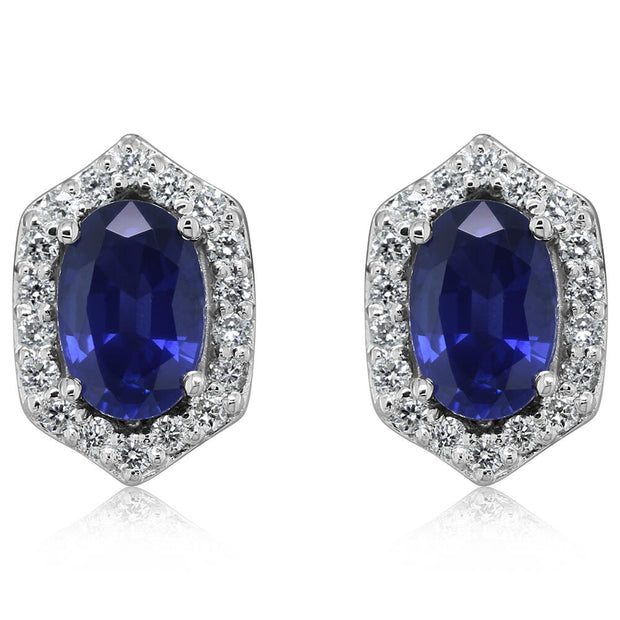 14K White Gold Blue Sapphire/Diamond Earrings