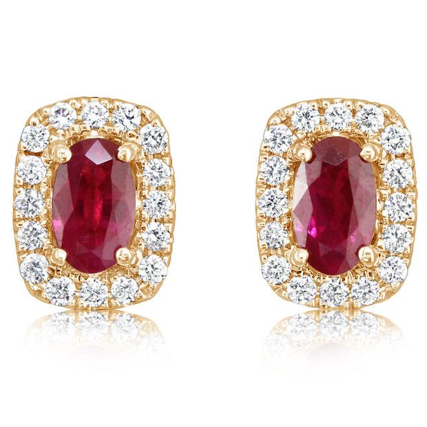 14K Yellow Gold Ruby/Diamond Earrings