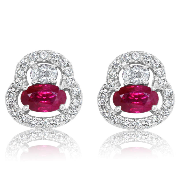 14K White Gold Ruby/Diamond Earrings