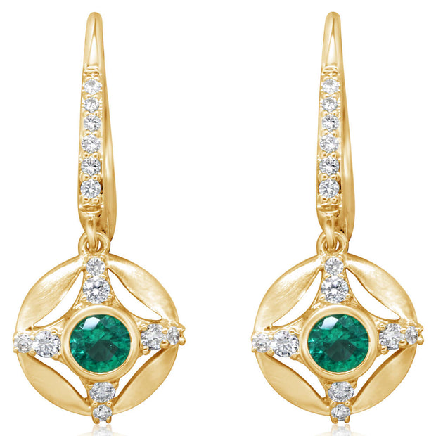 14K Yellow Gold Emerald/Diamond Earrings