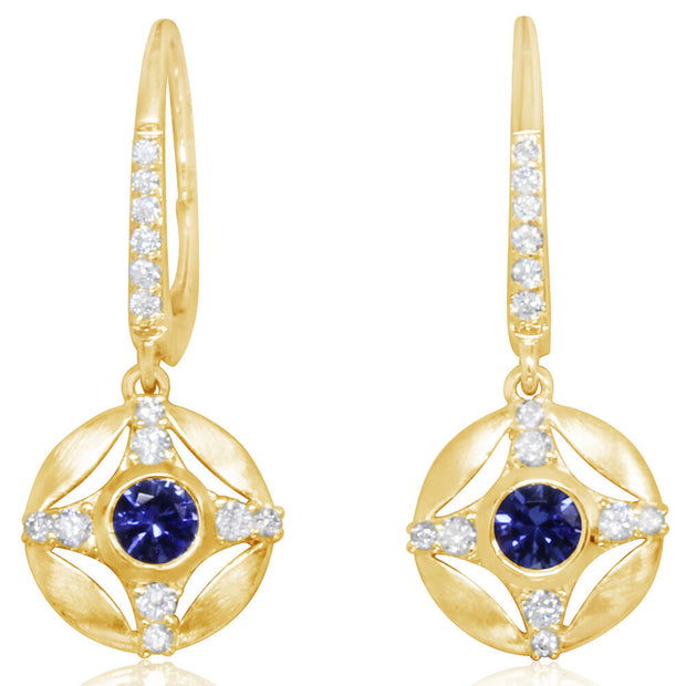 14K Yellow Gold Sapphire/Diamond Earrings