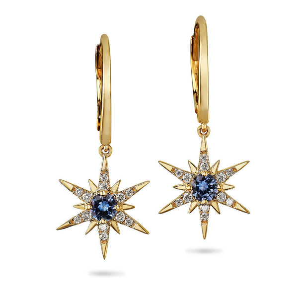 14K Yellow Gold Montana Sapphire/Diamond Star Earrings