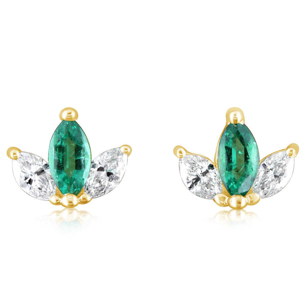 14K Yellow Gold Emerald/Diamond Earrings