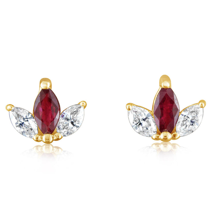 14K Yellow Gold Ruby/Diamond Earrings