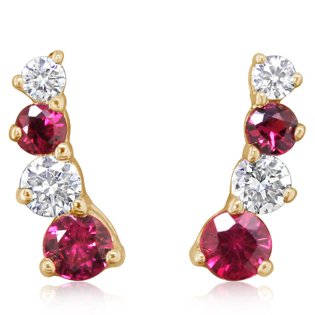 14K Yellow Gold Ruby/Diamond Earrings