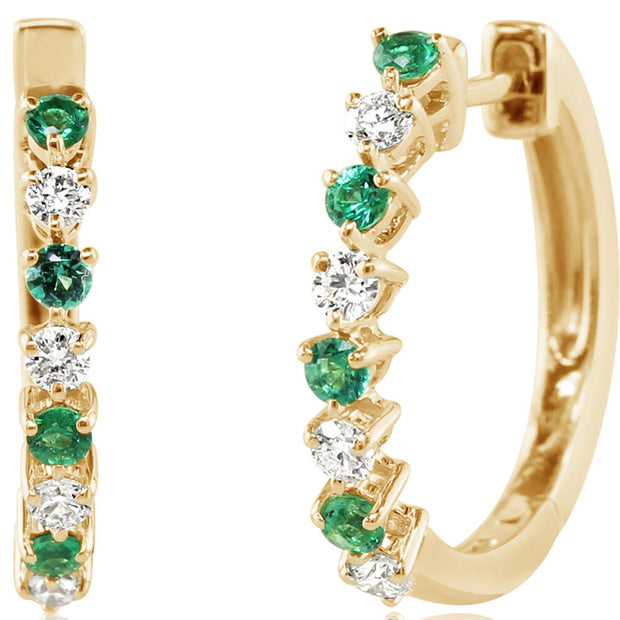14K Yellow Gold Emerald/Diamond Hoop Earrings