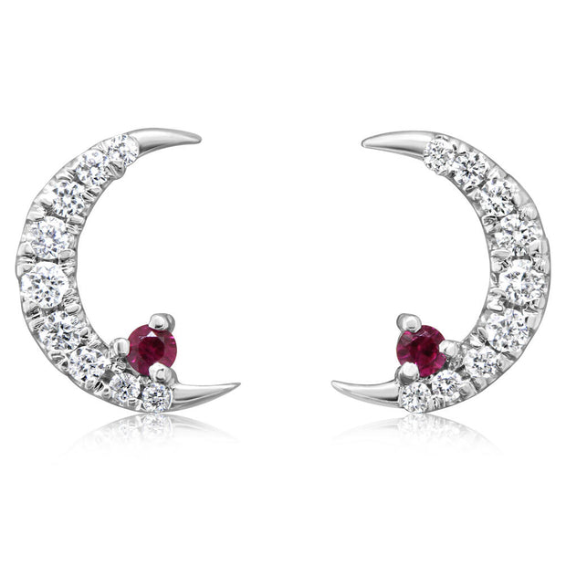 14K White Gold Ruby/Diamond Moon Earrings