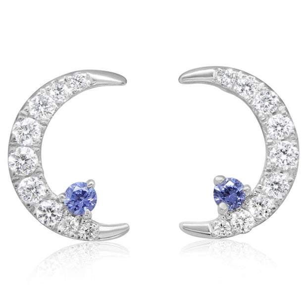 14K White Gold Sapphire/Diamond Moon Earrings