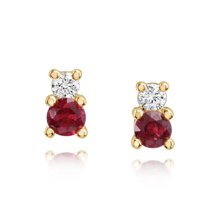 14K Yellow Gold Ruby/Diamond Earrings
