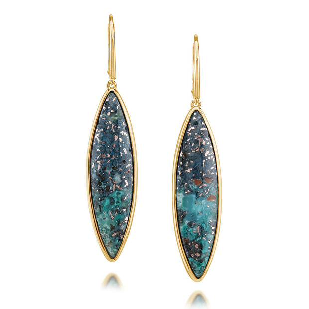14K Yellow Gold Chrysocolla Earrings