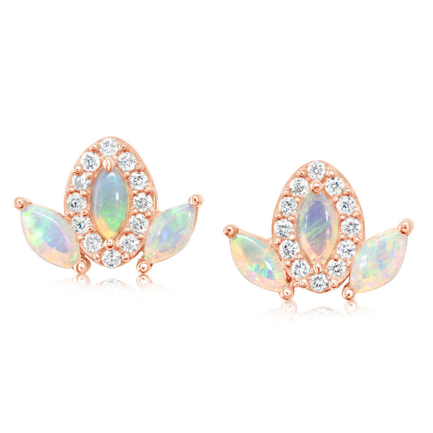 14K Rose Gold Australian Opal/Diamond Earrings