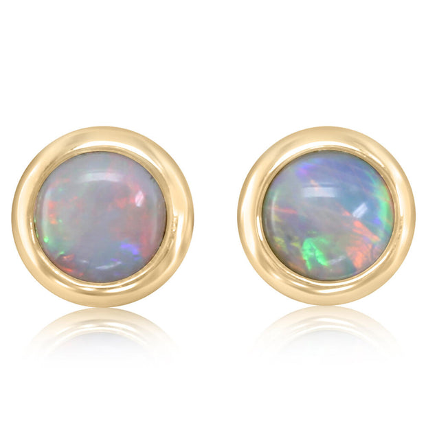 14K Yellow Gold 5mm Round Australian Opal Earrings