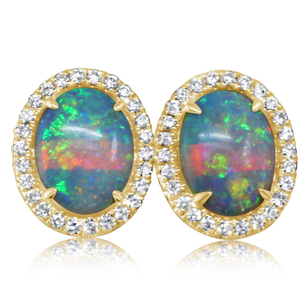 14K Yellow Gold Australian Opal/Diamond Earrings