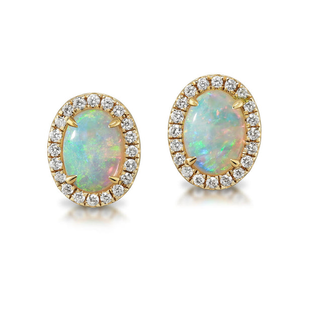 14K Yellow Gold Australian Opal/Diamond Earrings