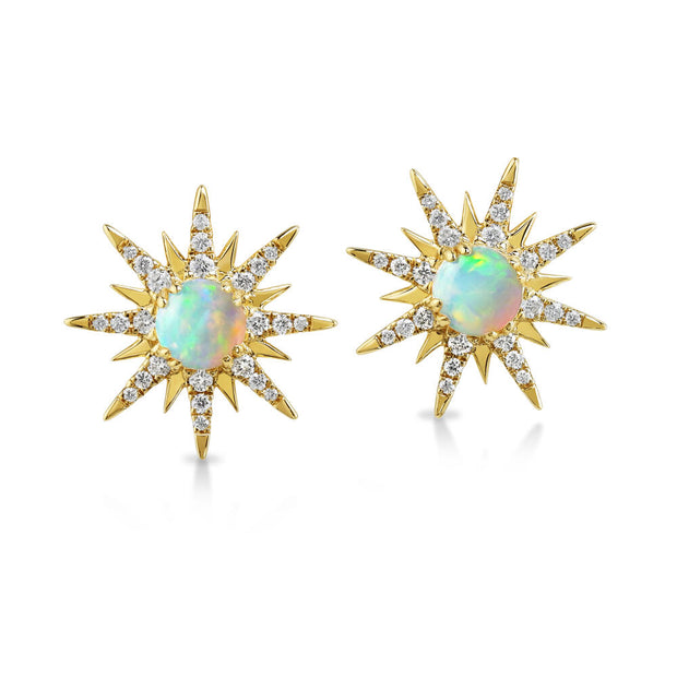 14K Yellow Gold Australian Opal/ Diamond Star Earrings