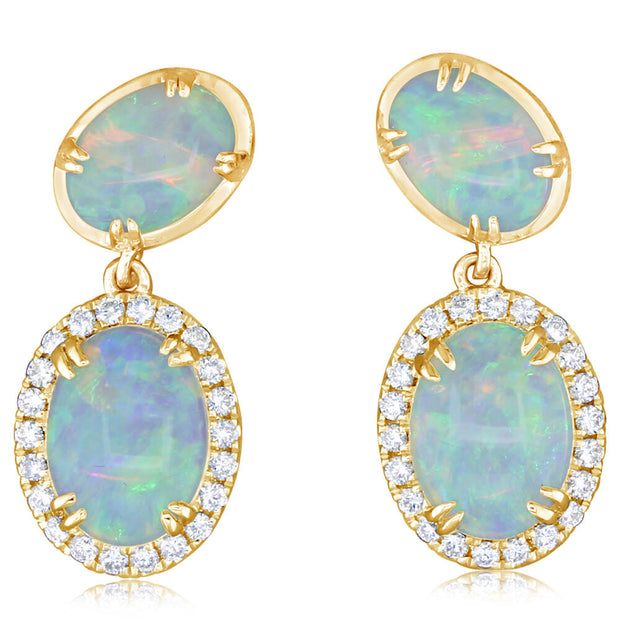 18K Yellow Gold Australian Opal/Diamond Earrings