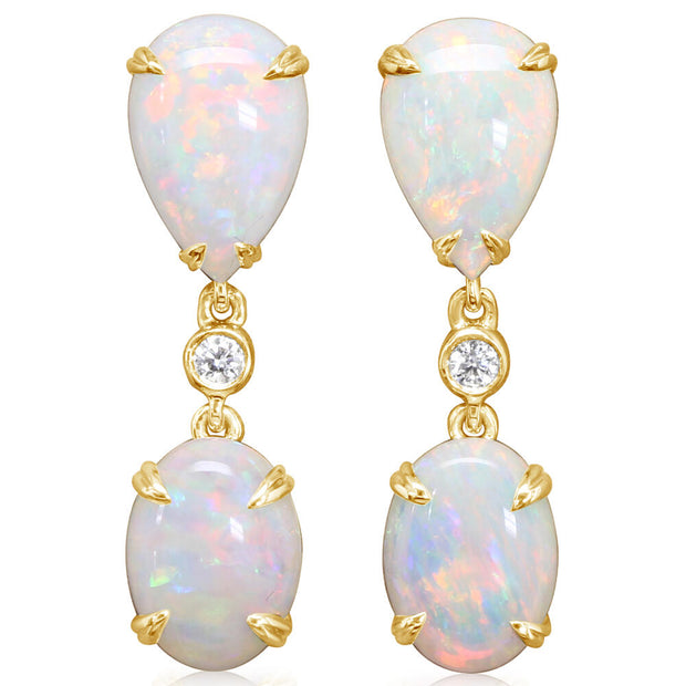 18K Yellow Gold Australian Opal/Diamond Earrings