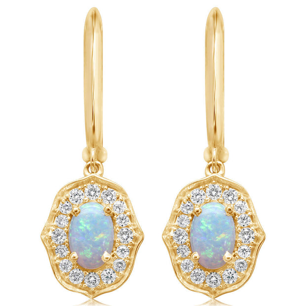 14K Yellow Gold Australian Opal/ Diamond Earrings