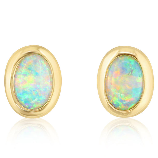 14K Yellow Gold 4x6 Oval Australian Opal Earrings