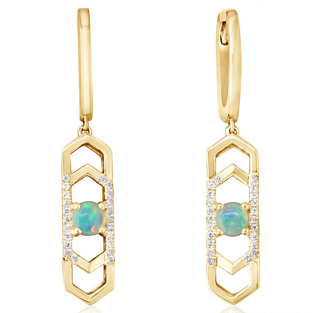 14K Yellow Gold Australian Opal/Diamond Earrings