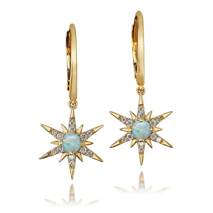 14K Yellow Gold Australian Opal/Diamond Star Earrings