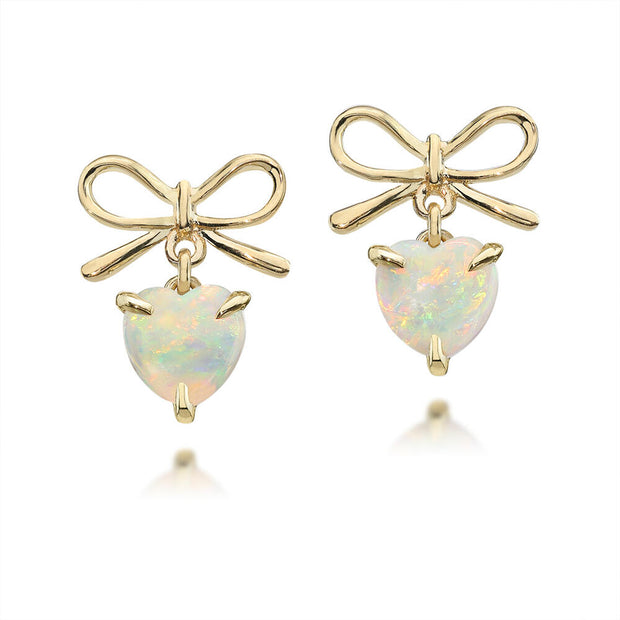 14K Yellow Gold Australian Opal Bow Earrings