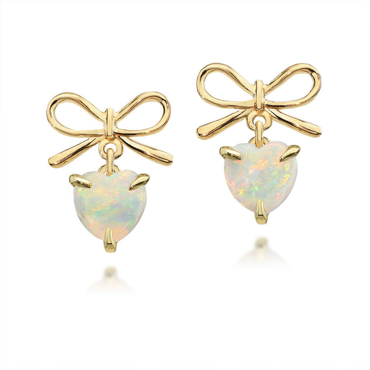 14K Yellow Gold Australian Opal Bow Earrings