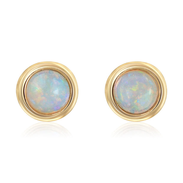 14K Yellow Gold 4mm Round Australian Opal Earrings
