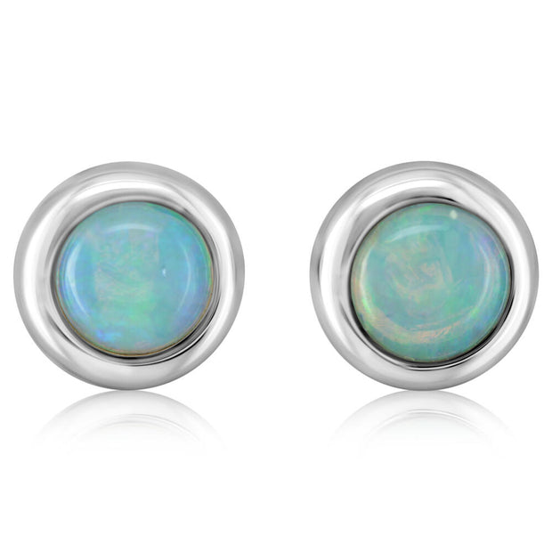 14K White Gold 4mm Round Australian Opal Earrings