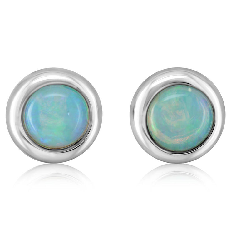 14K White Gold 4mm Round Australian Opal Earrings
