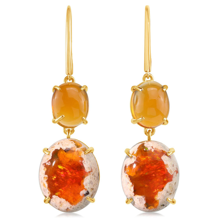 14K Yellow Gold Fire Opal Boulder/Mexican Fire Opal Earrings