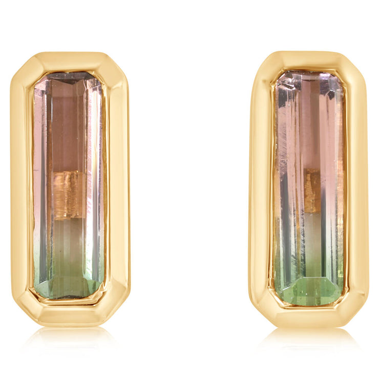14K Yellow Gold Bi-Color Tourmaline Earrings
