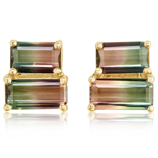14K Yellow Gold Bi-Color Tourmaline Earrings