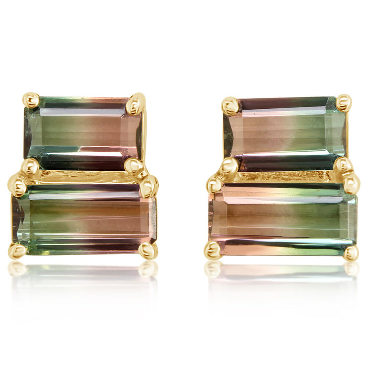 14K Yellow Gold Bi-Color Tourmaline Earrings