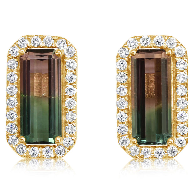 14K White Gold Bi-Color Tourmaline/Diamond Earrings