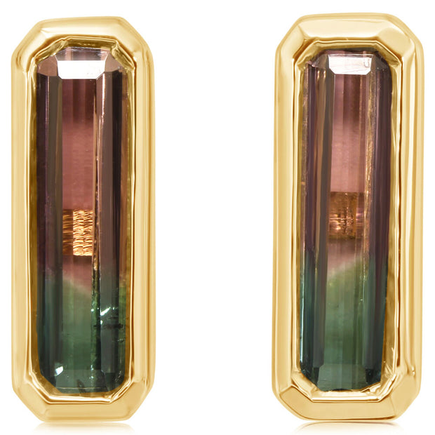 14K Yellow Gold Bi-Color Tourmaline Earrings
