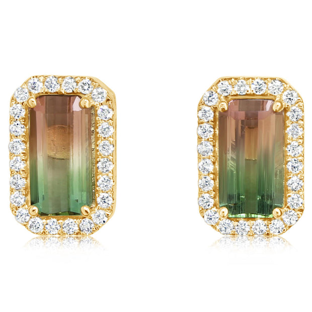 14K Yellow Gold Bi-Color Tourmaline/Diamond Earrings