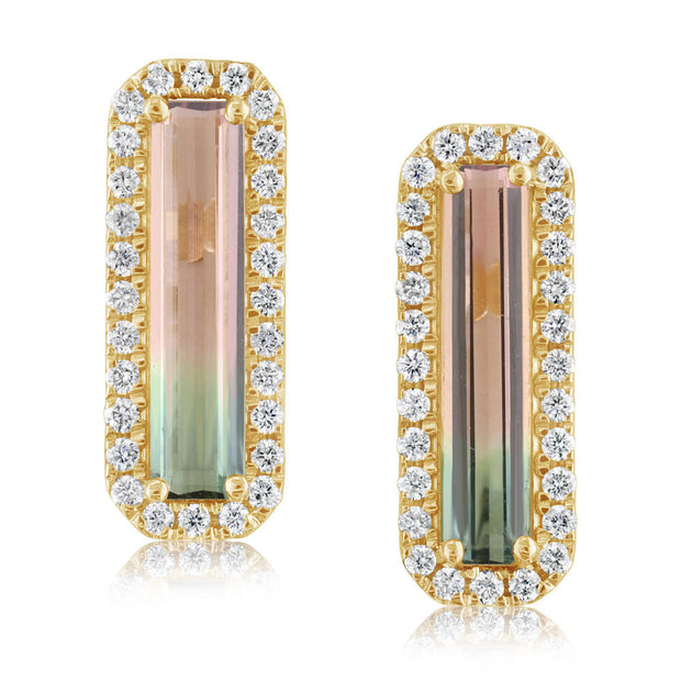 14K Yellow Gold Bi-Color Tourmaline/Diamond Earrings