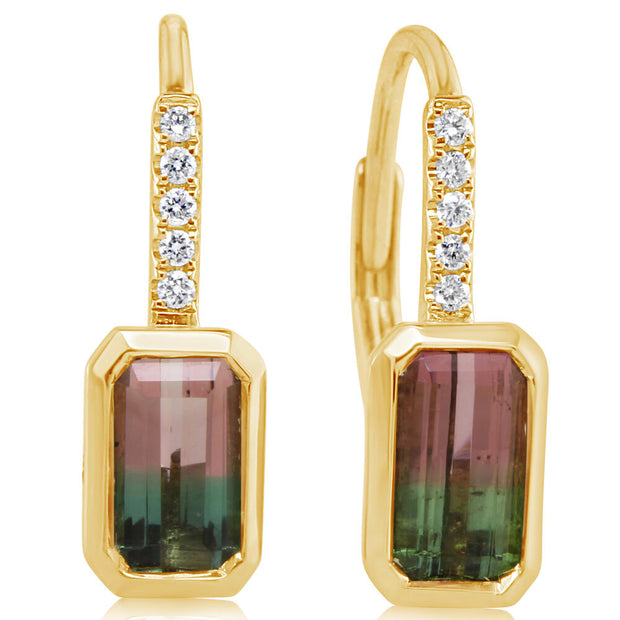 14K Yellow Gold Bi-Color Tourmaline/Diamond Earrings