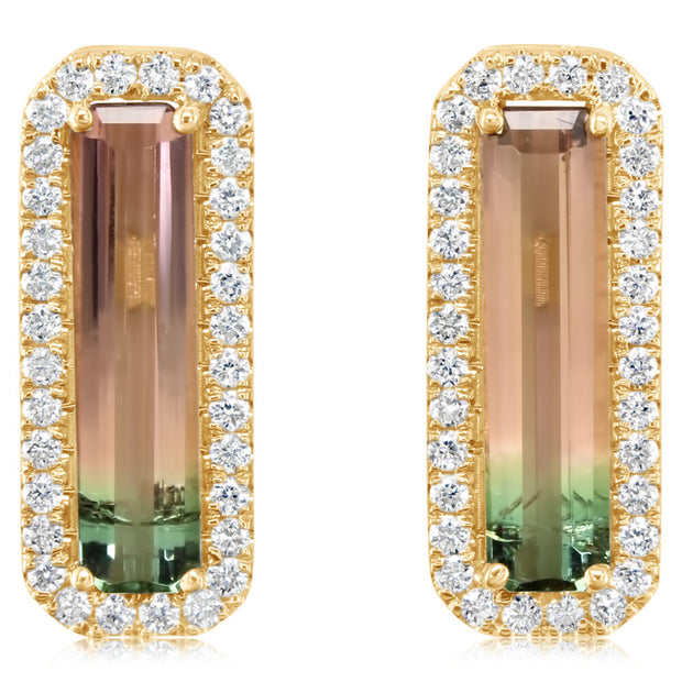 14K Yellow Gold Bi-Color Tourmaline/Diamond Earrings
