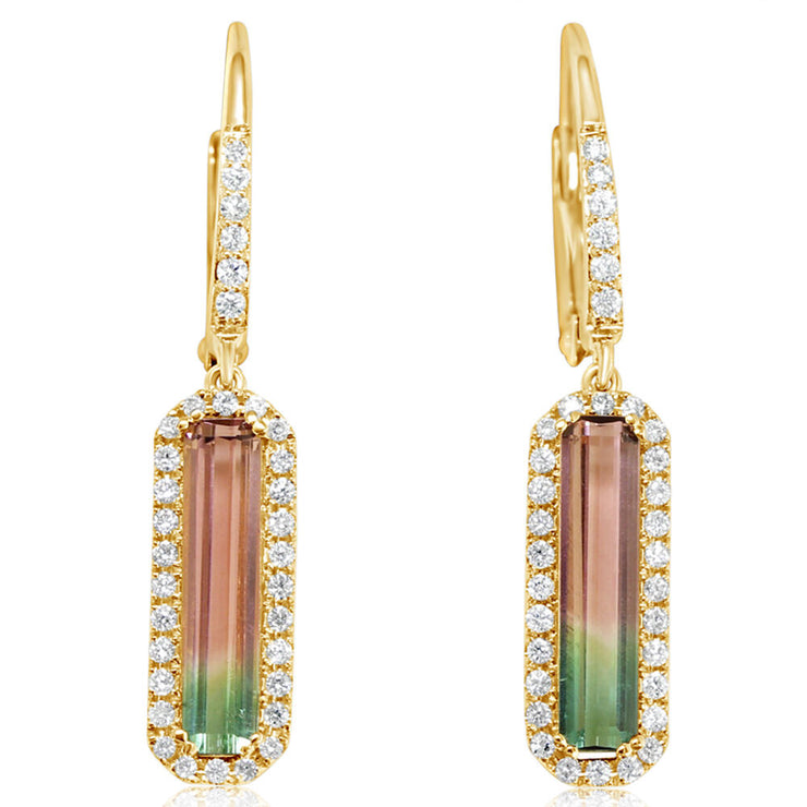 14K Yellow Gold Bi-Color Tourmaline/Diamond Earrings