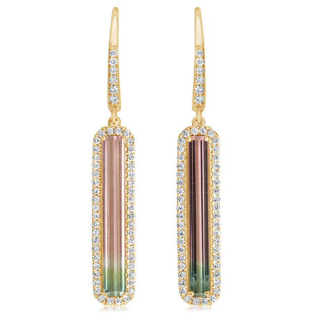 14K Yellow Gold Bi-Color Tourmaline/Diamond Earrings