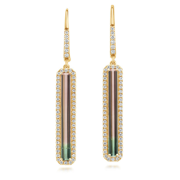 14K Yellow Gold Bi-Color Tourmaline/Diamond Earrings